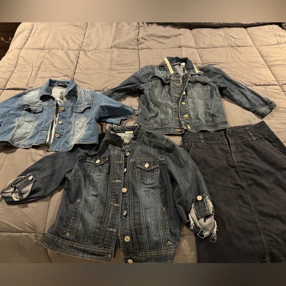 Christopher & Banks Blue Jean Jackets and skirt for Women - Picture 1 of 12